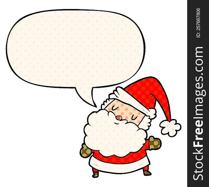 cartoon santa claus with speech bubble in comic book style