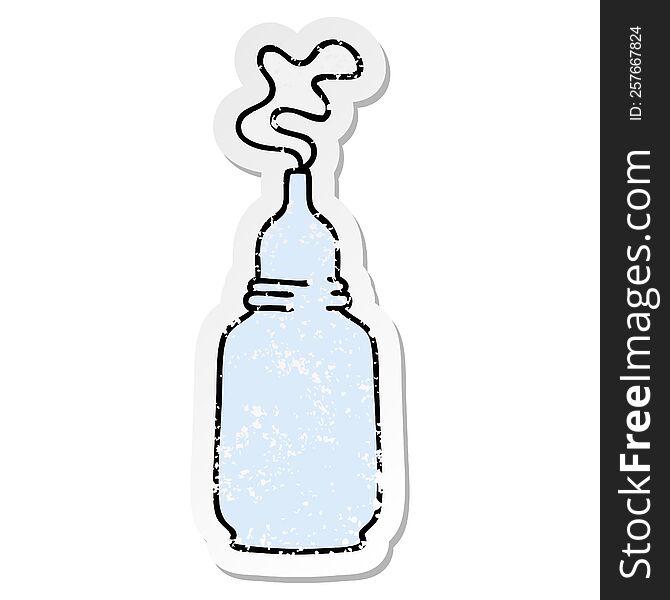 Distressed Sticker Of A Quirky Hand Drawn Cartoon Glass Bottled Potion