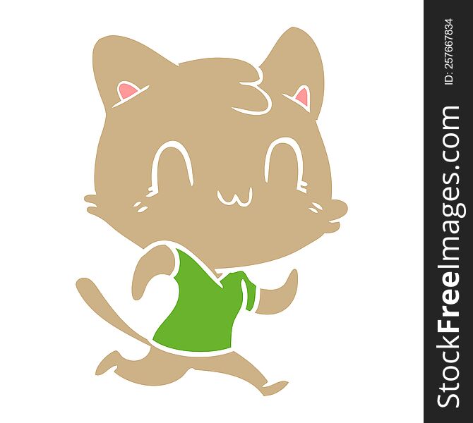 Flat Color Style Cartoon Happy Cat Running