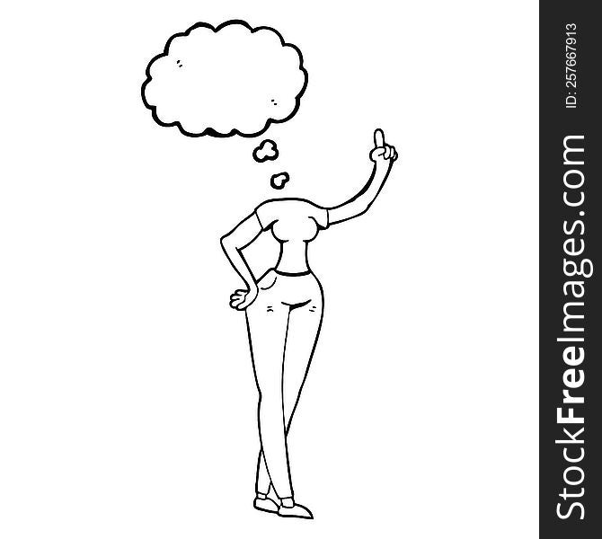 thought bubble cartoon female body with raised hand