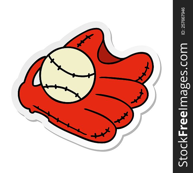 hand drawn sticker cartoon doodle of a baseball and glove