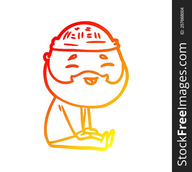 Warm Gradient Line Drawing Cartoon Happy Bearded Man
