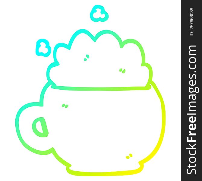 cold gradient line drawing of a cartoon foaming latte