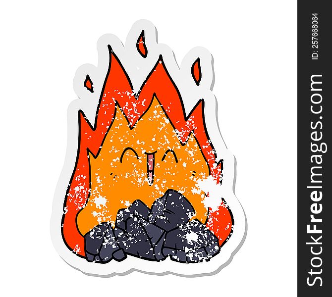 distressed sticker of a cartoon blazing coal fire