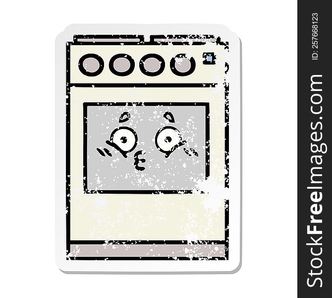 Distressed Sticker Of A Cute Cartoon Kitchen Oven