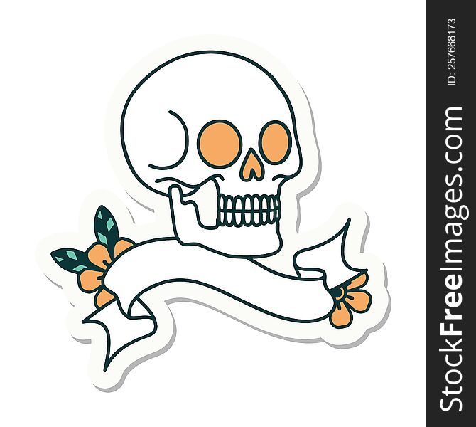 Tattoo Sticker With Banner Of A Skull