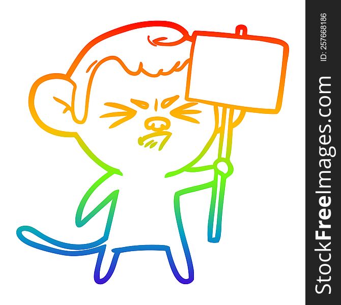 rainbow gradient line drawing cartoon angry monkey