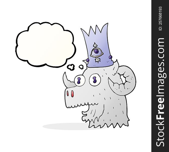 freehand drawn thought bubble cartoon ram head with magical crown