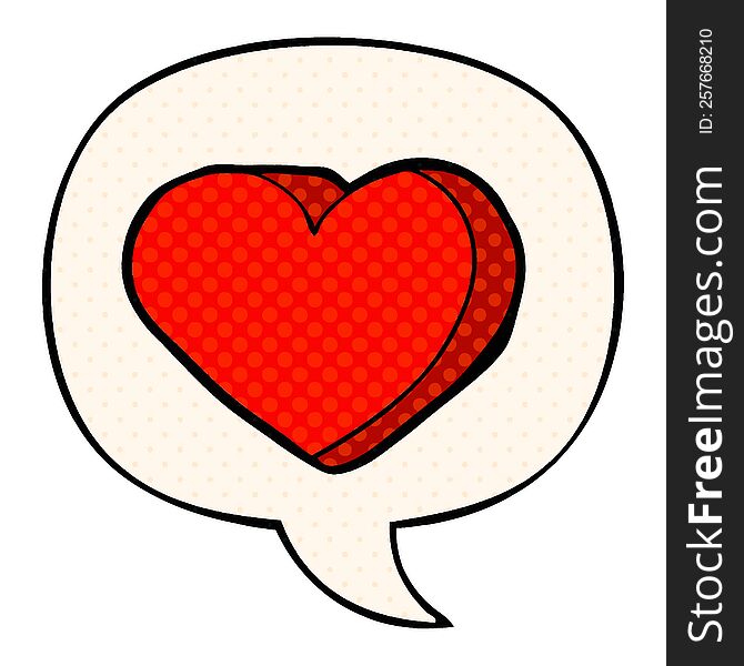 cartoon love heart and speech bubble in comic book style