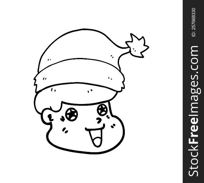 Cartoon Man Wearing Christmas Hat