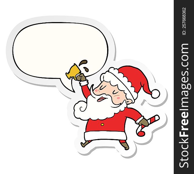 cartoon santa claus with hot cocoa with speech bubble sticker. cartoon santa claus with hot cocoa with speech bubble sticker