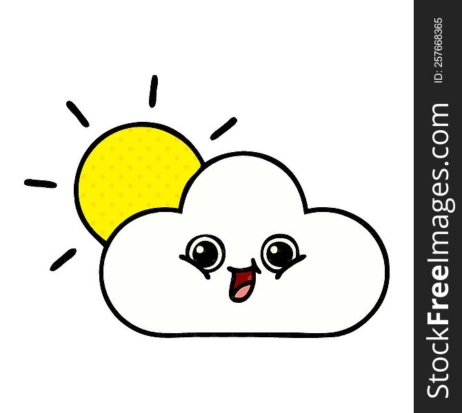 comic book style cartoon of a cloud and sunshine