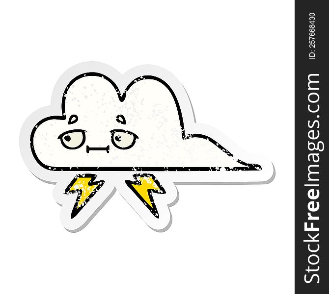 distressed sticker of a cute cartoon thunder cloud