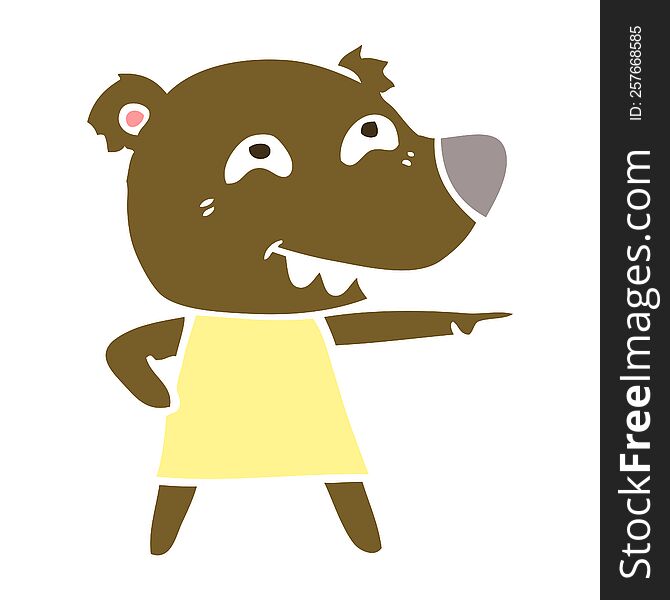 Flat Color Style Cartoon Pointing Bear Girl Showing Teeth