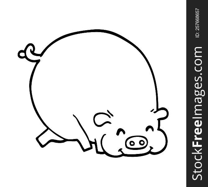 line drawing cartoon fat pig