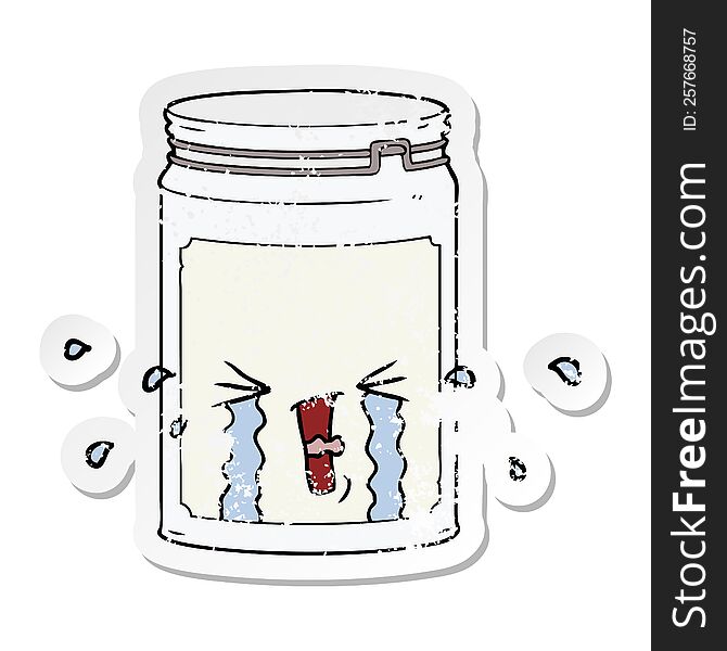 distressed sticker of a cartoon glass jar