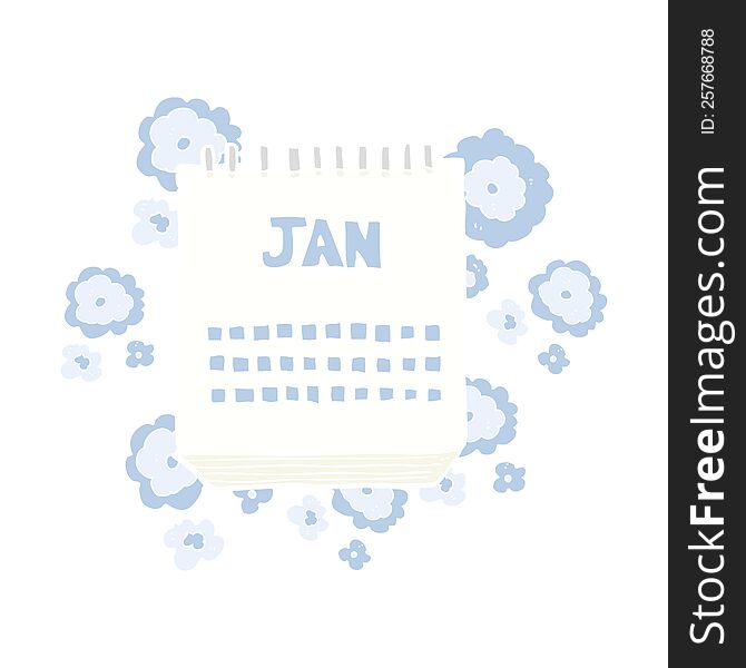 Flat Color Illustration Of A Cartoon Calendar Showing Month Of January