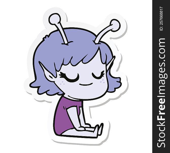 sticker of a smiling alien girl cartoon