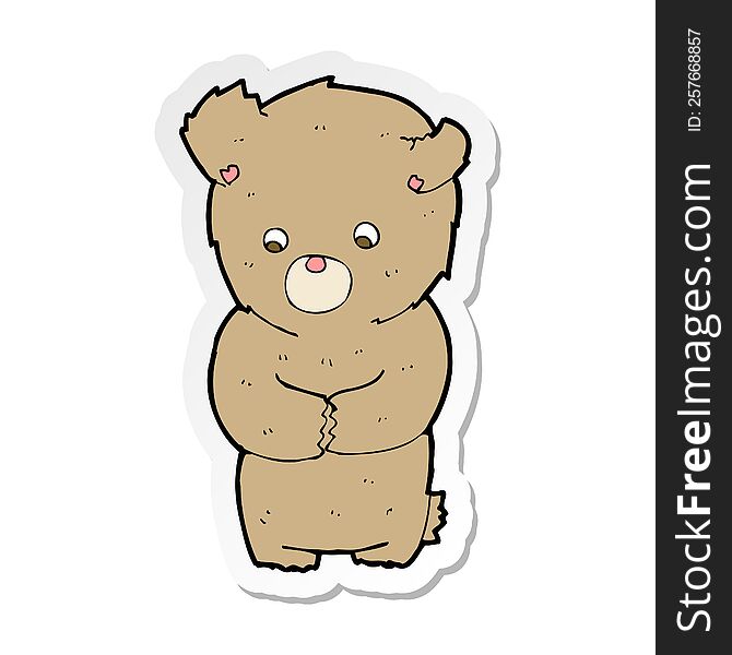 Sticker Of A Cartoon Shy Teddy Bear
