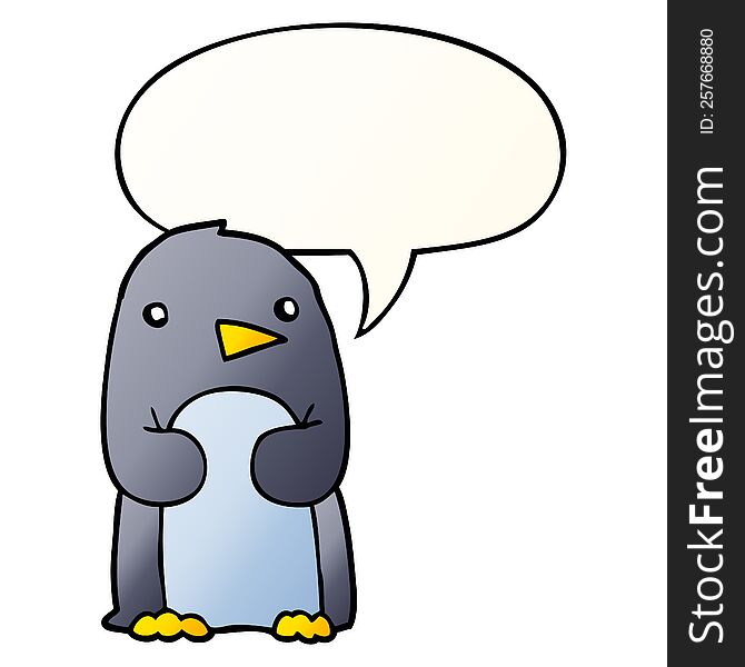 Cartoon Penguin And Speech Bubble In Smooth Gradient Style