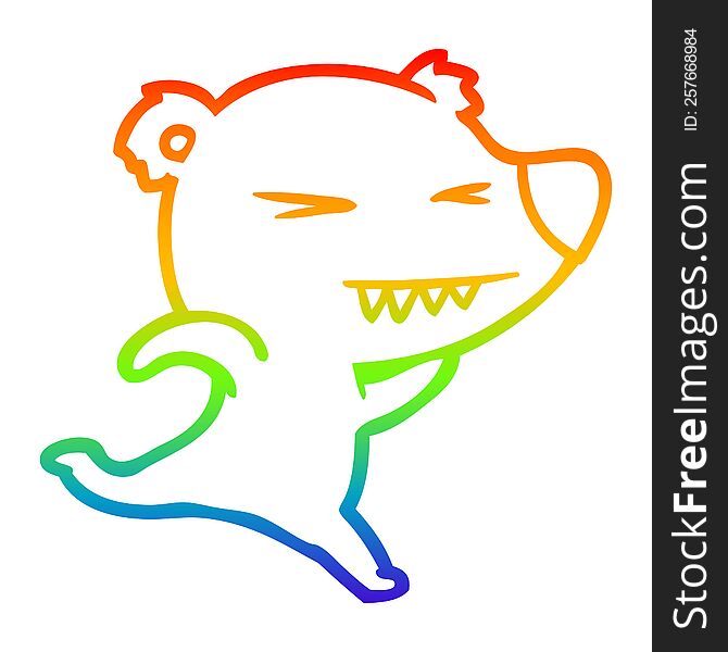 Rainbow Gradient Line Drawing Running Polar Bear Cartoon