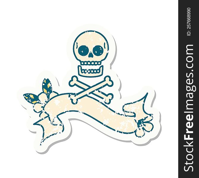 Grunge Sticker With Banner Of Cross Bones