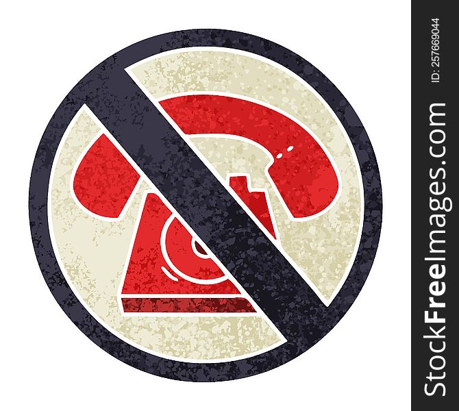 retro illustration style cartoon of a no phones allowed sign