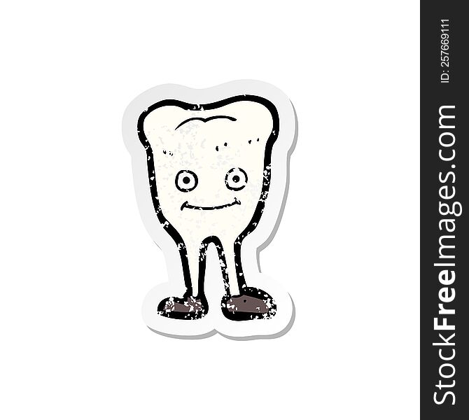 Retro Distressed Sticker Of A Cartoon Happy Tooth
