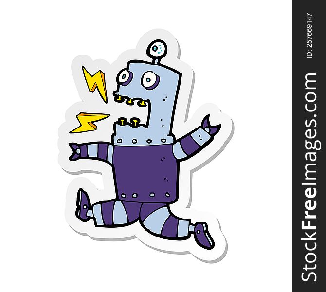 Sticker Of A Cartoon Terrified Robot