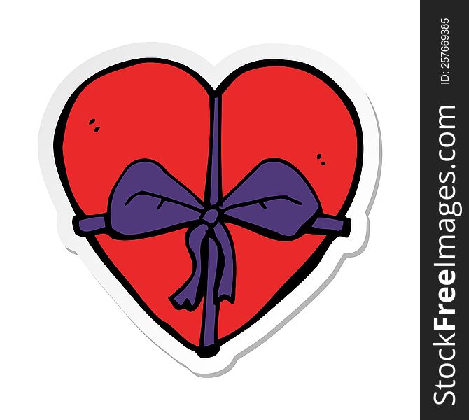 Sticker Of A Cartoon Heart Shaped Present