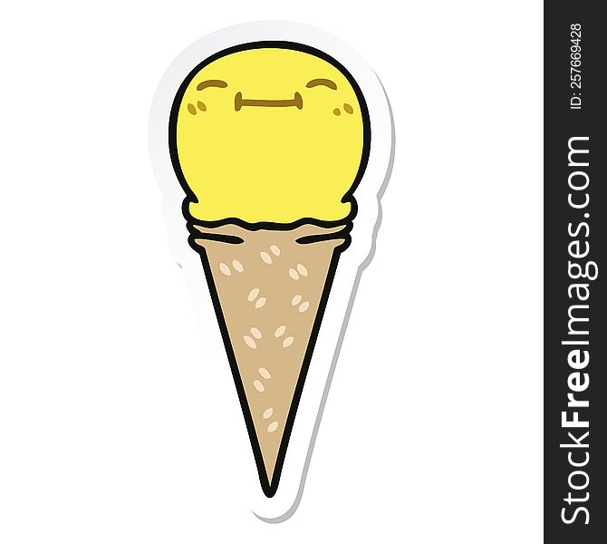 sticker of a quirky hand drawn cartoon happy ice cream