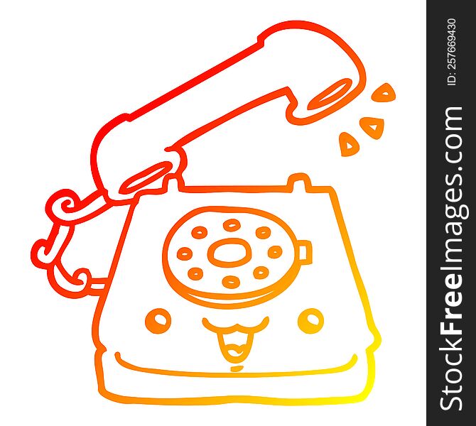 warm gradient line drawing of a cute cartoon telephone