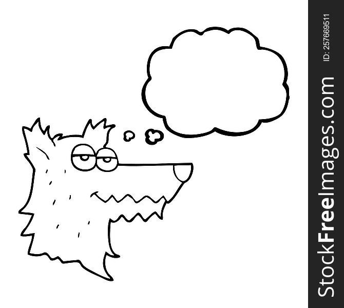 freehand drawn thought bubble cartoon wolf head