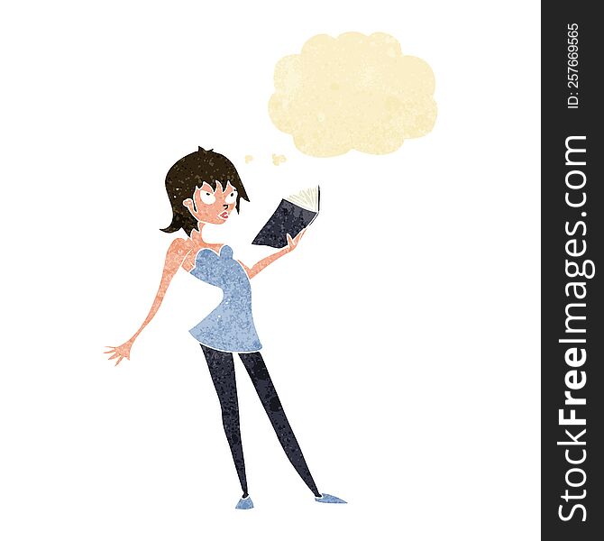 Cartoon Woman Reading Book With Thought Bubble