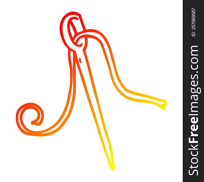 warm gradient line drawing of a cartoon needle and thread