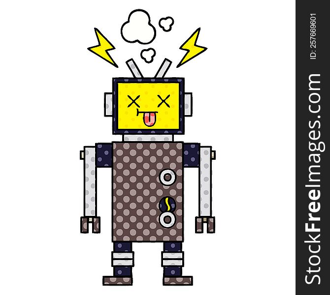 comic book style cartoon of a malfunctioning robot