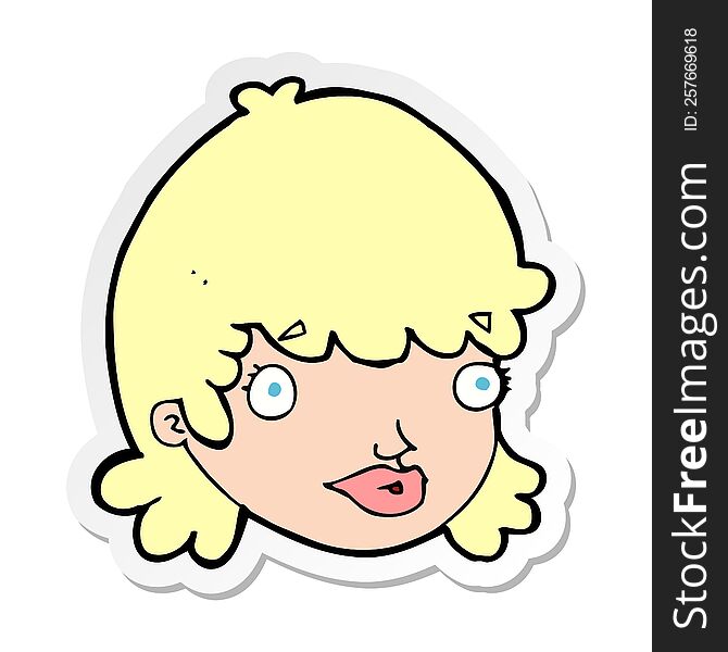 sticker of a cartoon female face with surprised expression