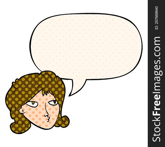 Cartoon Woman And Speech Bubble In Comic Book Style