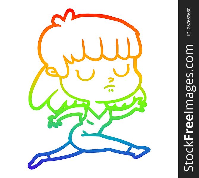 rainbow gradient line drawing cartoon indifferent woman running