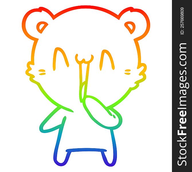 Rainbow Gradient Line Drawing Happy Bear Cartoon