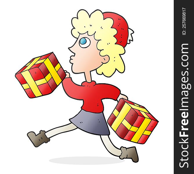 Cartoon Running Woman With Presents