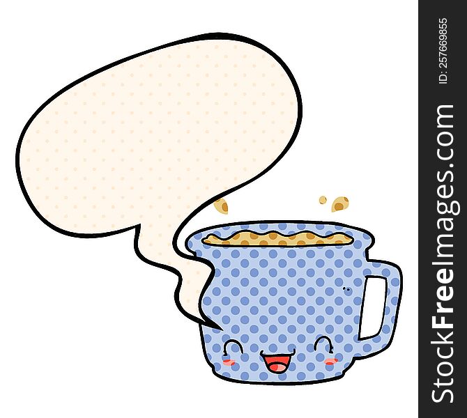 Cartoon Cup Of Coffee And Speech Bubble In Comic Book Style