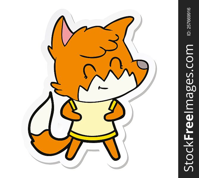 Sticker Of A Cartoon Happy Fox