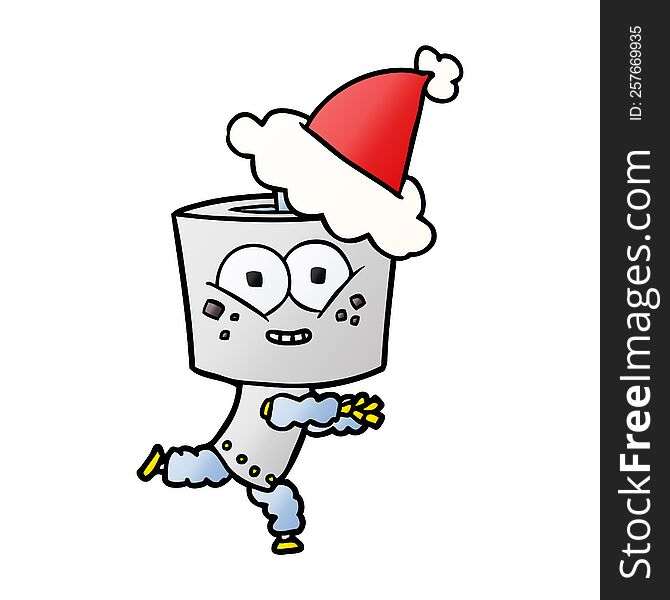 Happy Gradient Cartoon Of A Robot Wearing Santa Hat