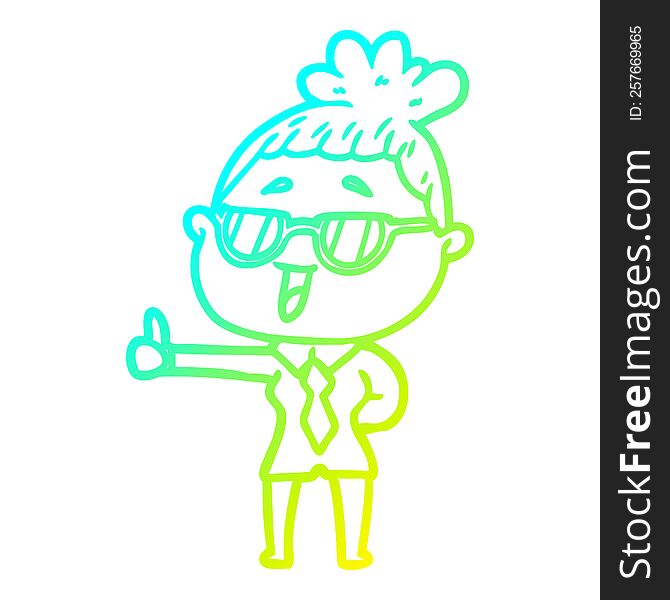 Cold Gradient Line Drawing Cartoon Happy Woman Wearing Spectacles