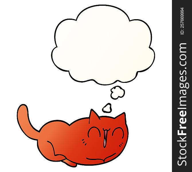 Happy Cartoon Cat And Thought Bubble In Smooth Gradient Style