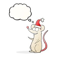 Thought Bubble Cartoon Mouse Wearing Christmas Hat Stock Photo