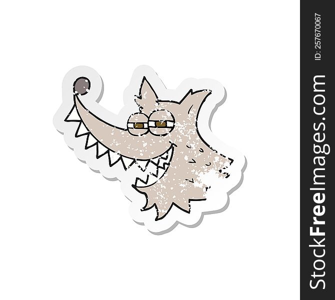Retro Distressed Sticker Of A Cartoon Crazy Wolf