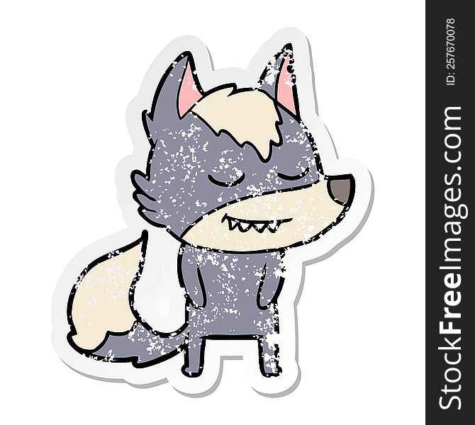 Distressed Sticker Of A Friendly Cartoon Wolf