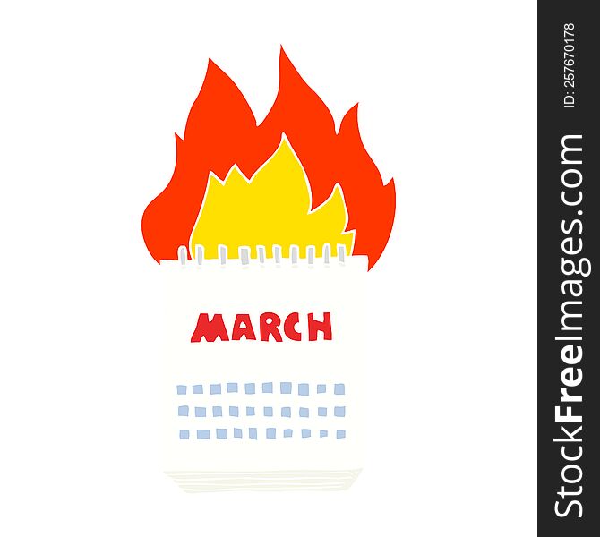 Flat Color Illustration Of A Cartoon March Calendar